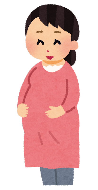 妊娠中でお腹を気にする女性のイラスト